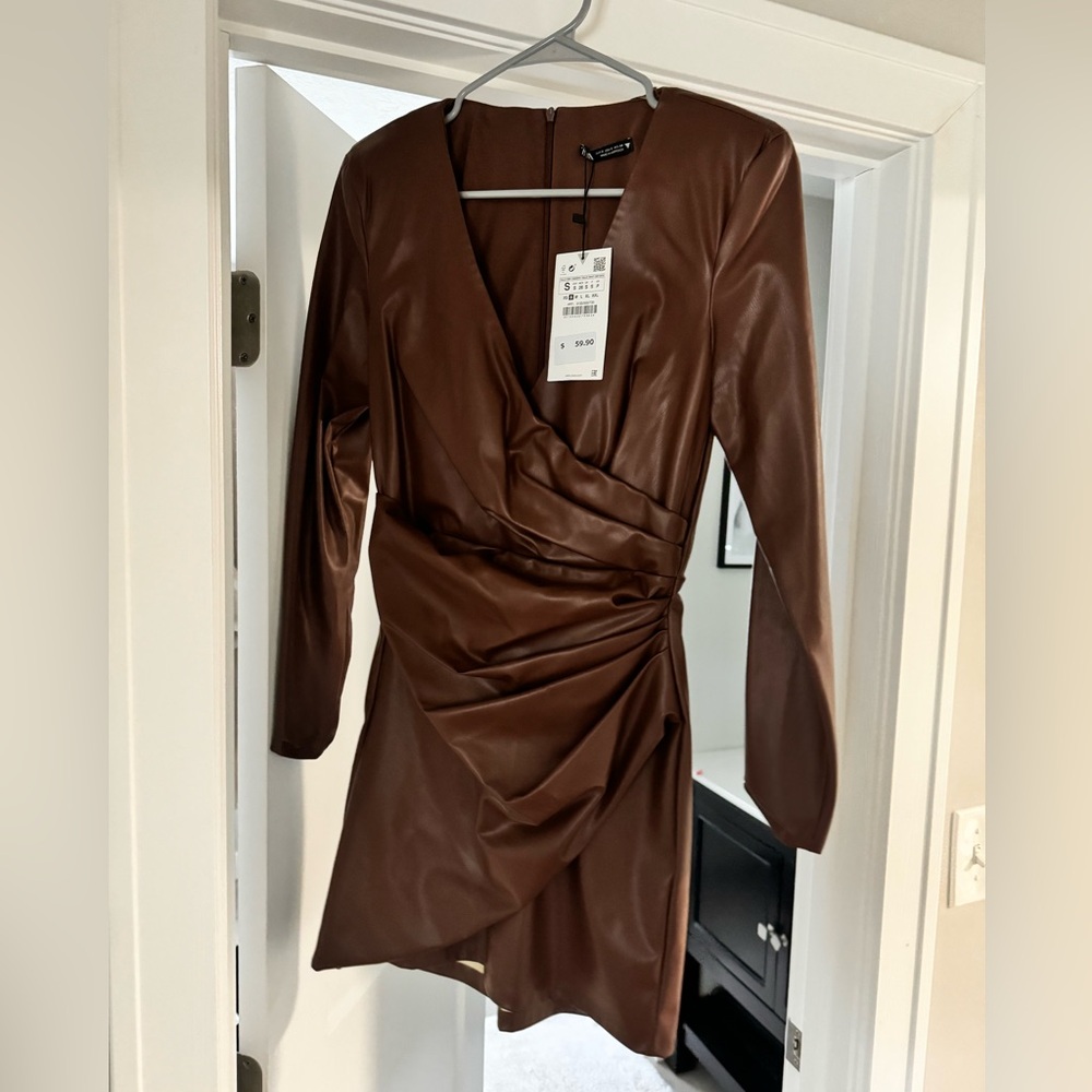 Zara S brown short leather dress. Tags still on!